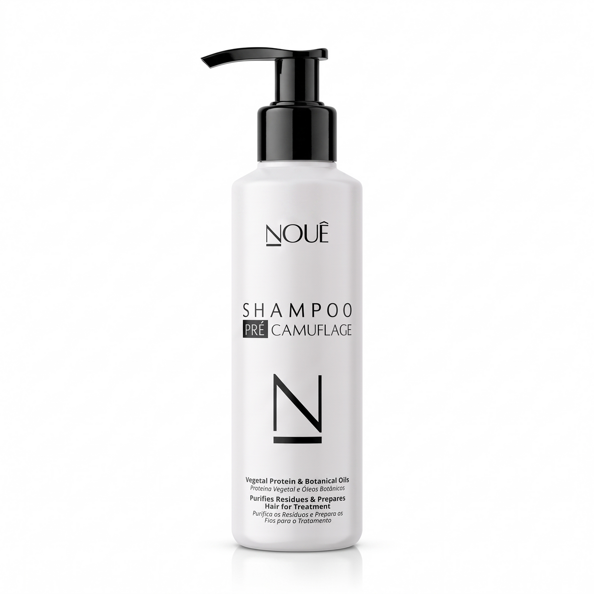 Shampoo Pré Camuflage Nouê 140ml, frasco com pump preto