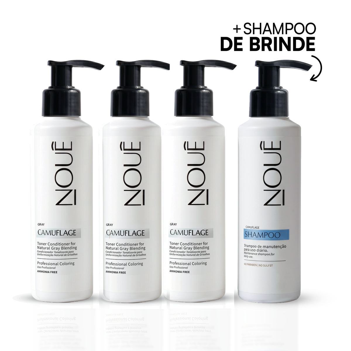 Kit com 3 Tonalizantes Camuflage Gray 140ml + Shampoo Pós Camuflage de brinde