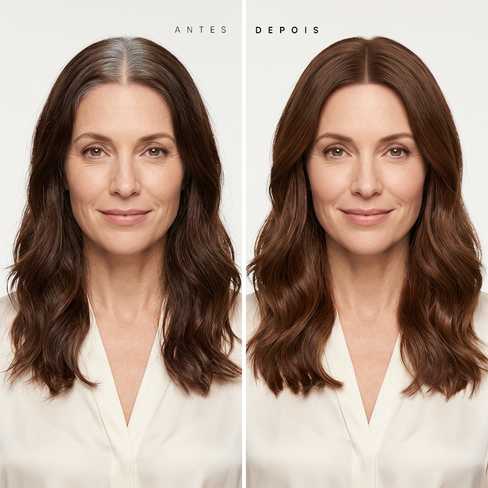 Antes e depois do Camuflage Touch Castanho Claro na raiz