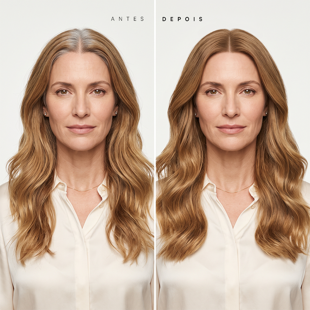 Antes e depois do Camuflage Touch Loiro Escuro na raiz