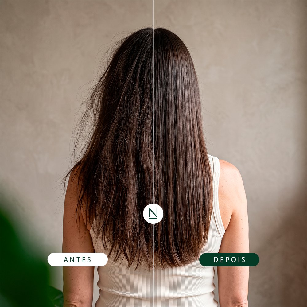 Antes e depois do Shampoo Reconstrutor Fortifye
