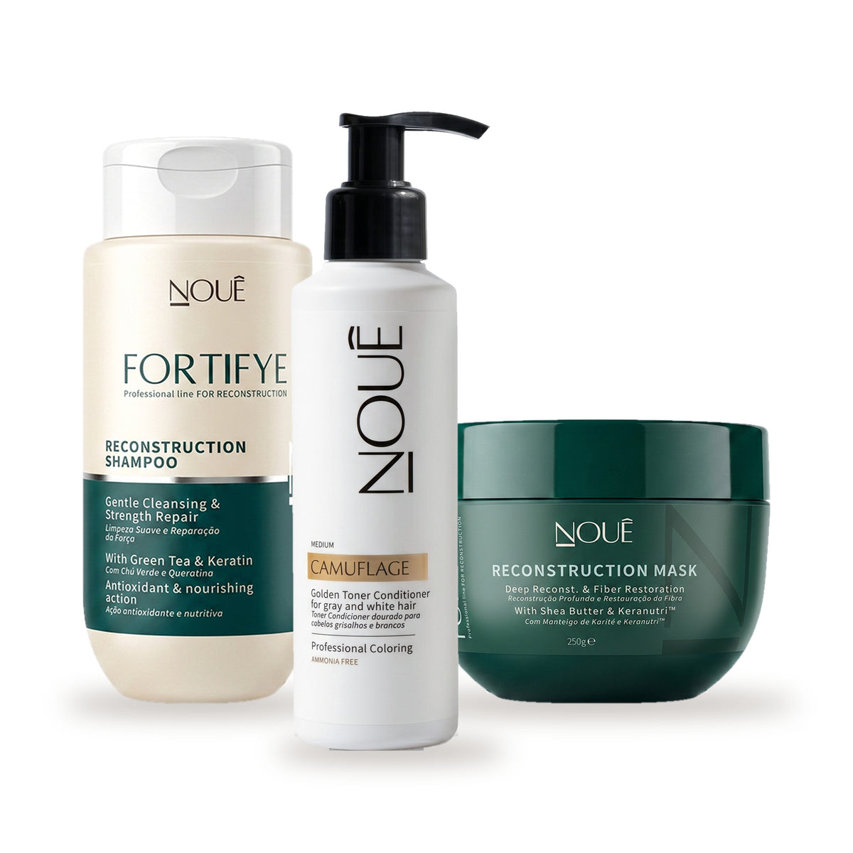 Kit Black Camufla & Reconstrói Medium: Camuflage Medium, Reconstruction Shampoo e Reconstruction Mask Fortifye #Tom do Camuflage_Medium