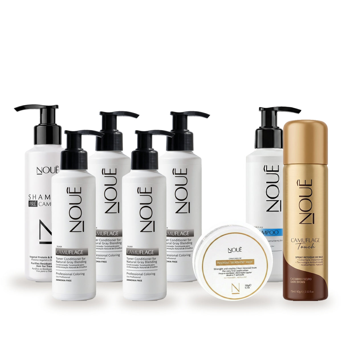 Kit Black Completo + Touch Silver: 4 Camuflage Silver, Camuflage Touch, Shampoo Pré, Shampoo Pós e Máscara Camuflage #Tom do Camuflage_Silver