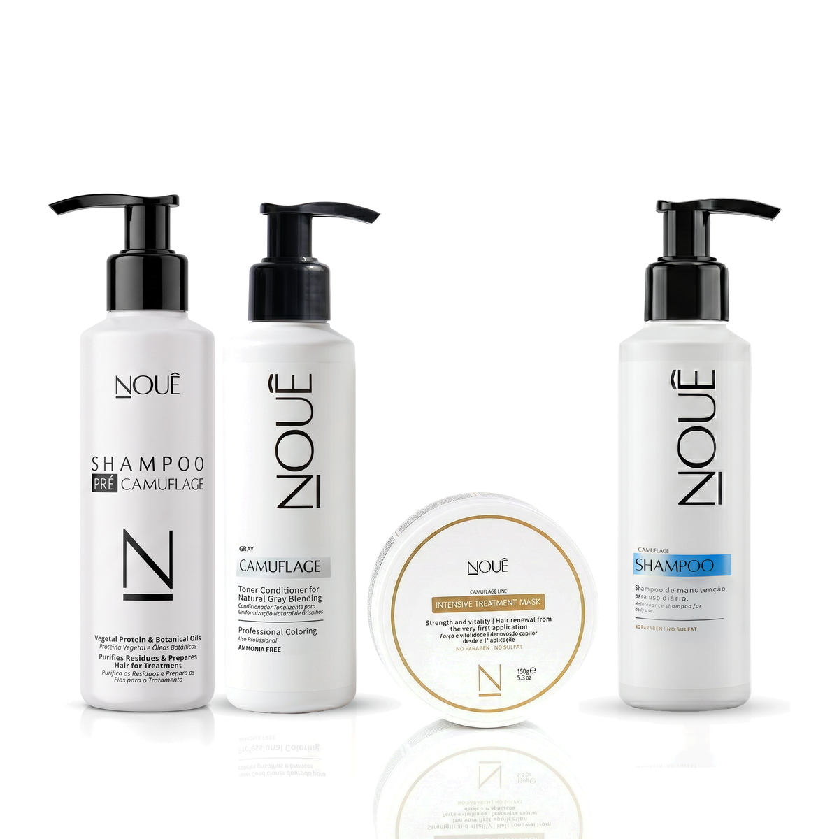 Kit Tratamento Pré e Pós Gray: Shampoo Pré, Camuflage Gray, Máscara Camuflage e Shampoo Pós Nouê