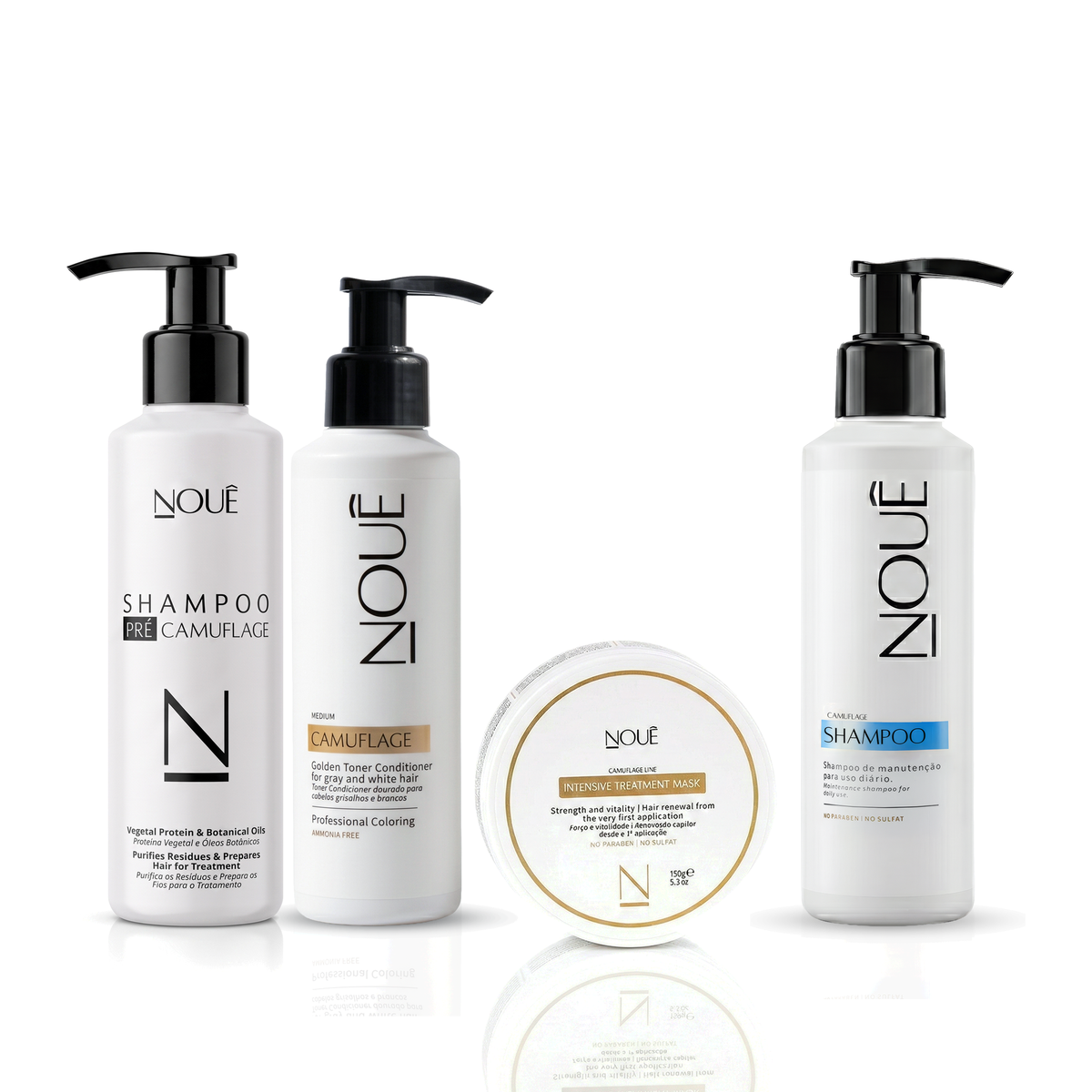 Kit Tratamento Pré e Pós Medium: Shampoo Pré, Camuflage Medium, Máscara Camuflage e Shampoo Pós Nouê