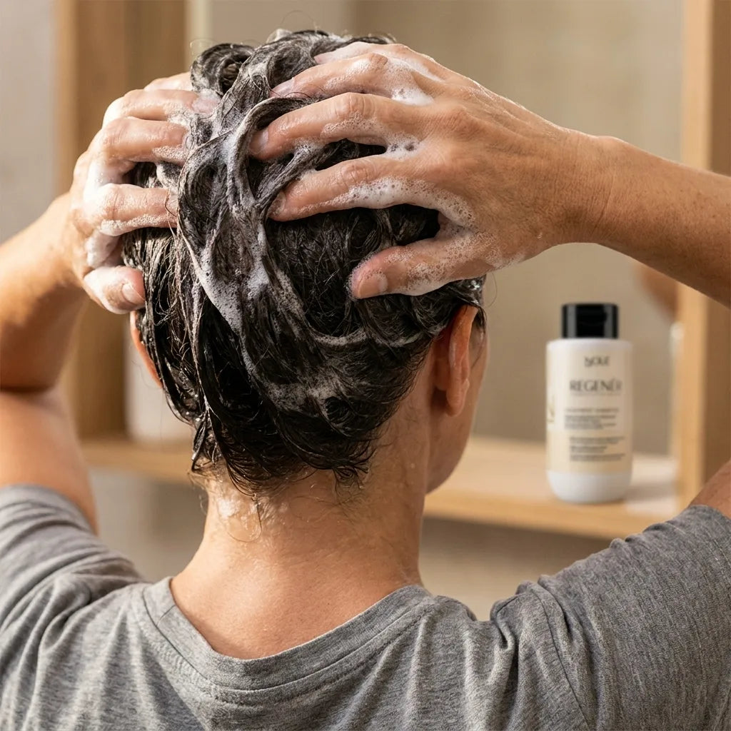 Passo 1: lavagem com o Shampoo Nutritivo Regenér