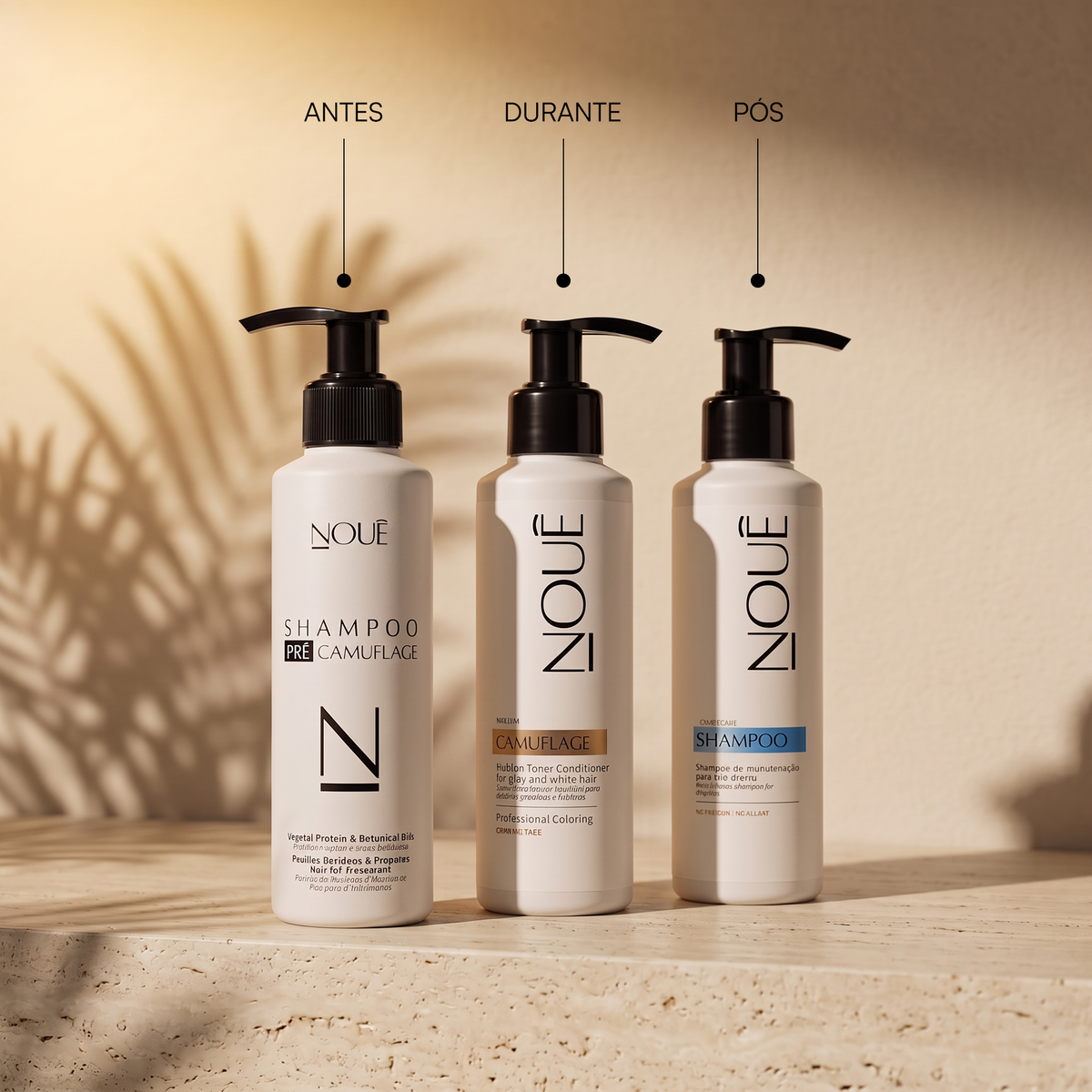 Antes, durante e pós: Shampoo Pré Camuflage, Tonalizante Camuflage e Shampoo Nouê