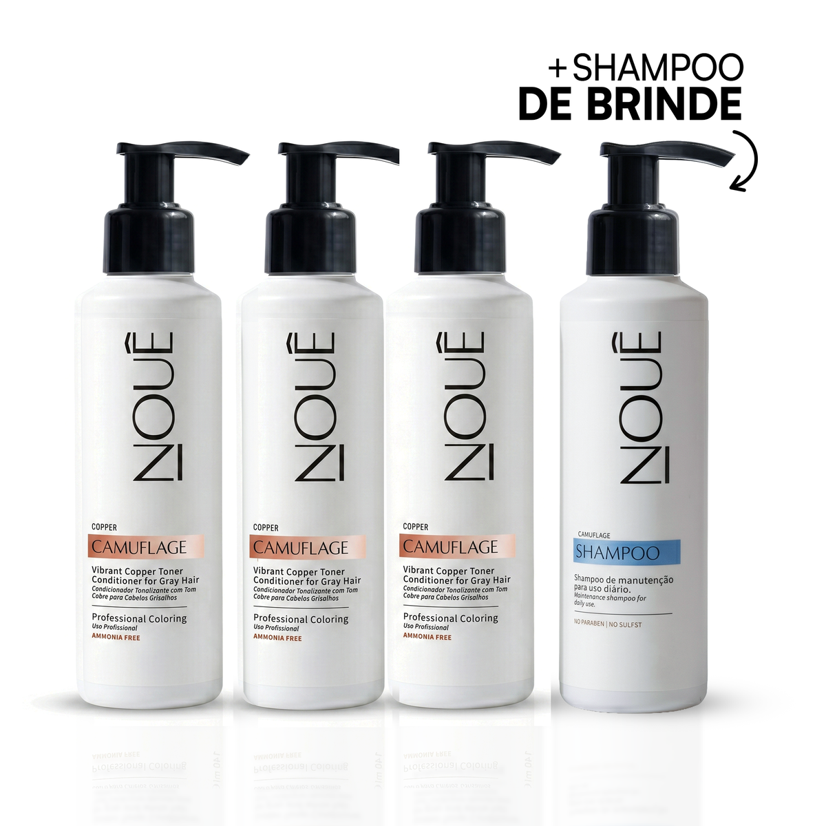 Kit com 3 Tonalizantes Camuflage Copper 140ml + Shampoo Pós Camuflage de brinde