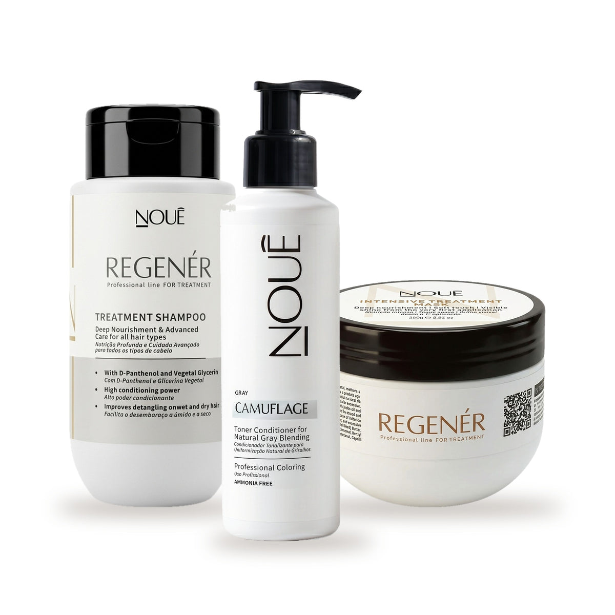 Kit Black Camufla & Nutre Gray: Camuflage Gray, Shampoo Nutritivo Regenér e Máscara Nutrição Intensiva Regenér #Tom do Camuflage_Gray