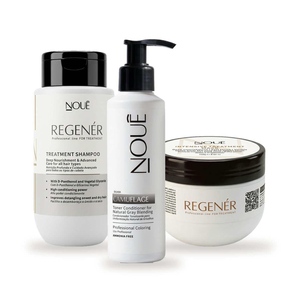 Kit Black Camufla & Nutre Silver: Camuflage Silver, Shampoo Nutritivo Regenér e Máscara Nutrição Intensiva Regenér #Tom do Camuflage_Silver