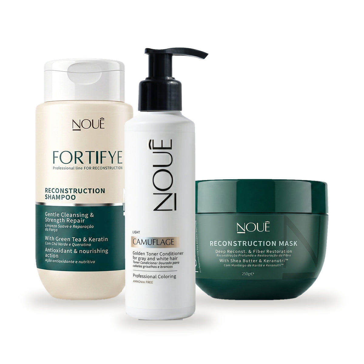 Kit Black Camufla & Reconstrói Light: Camuflage Light, Reconstruction Shampoo e Reconstruction Mask Fortifye #Tom do Camuflage_Light