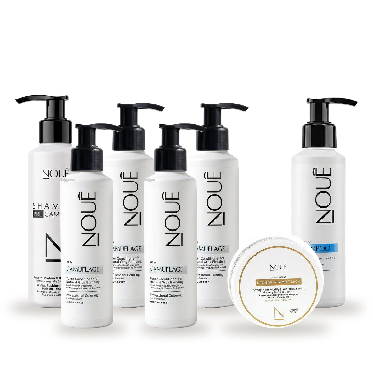 Kit Black Completo Gray: 4 Camuflage Gray, Shampoo Pré, Shampoo Pós e Máscara Camuflage #Tom do Camuflage_Gray