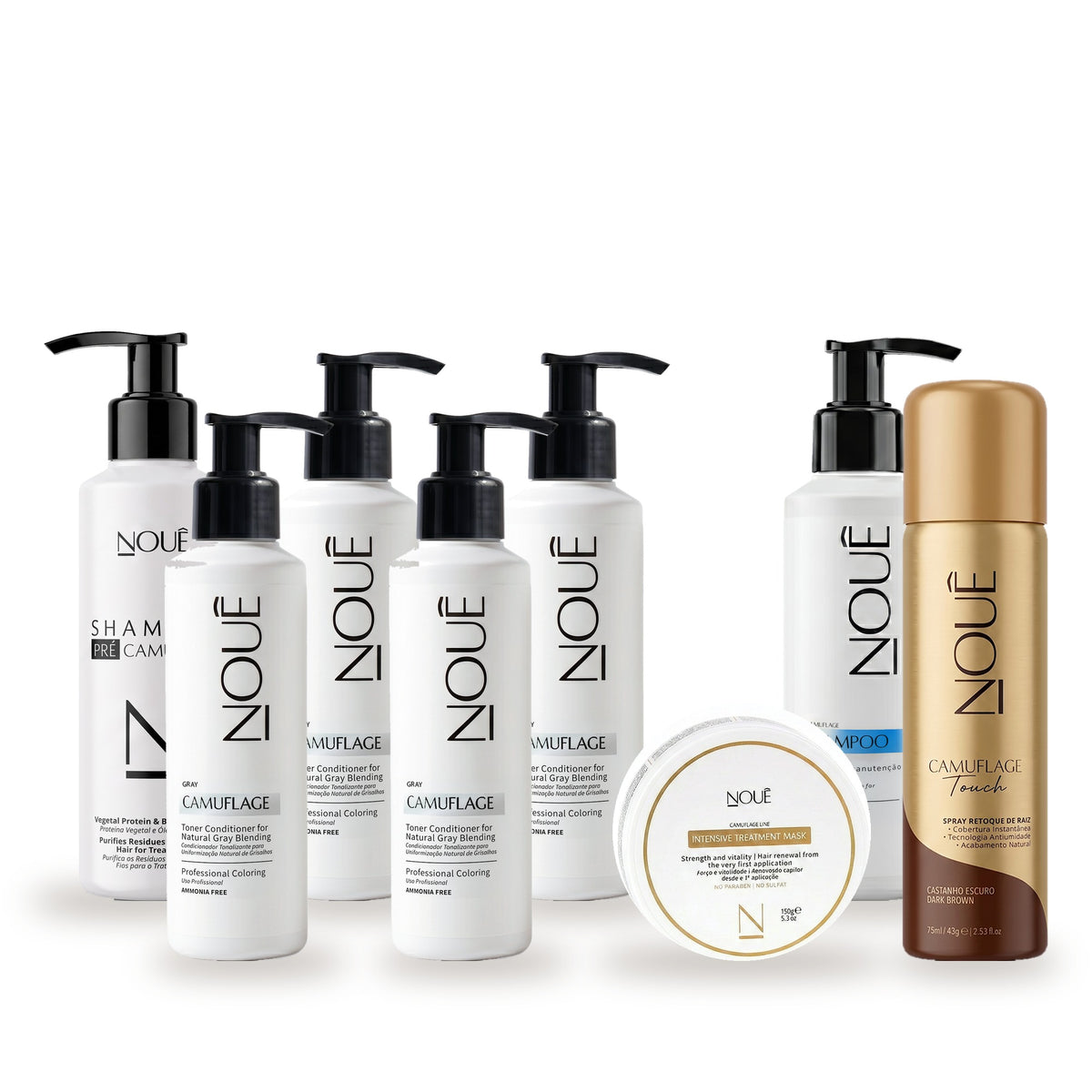 Kit Black Completo + Touch Gray: 4 Camuflage Gray, Camuflage Touch, Shampoo Pré, Shampoo Pós e Máscara Camuflage #Tom do Camuflage_Gray