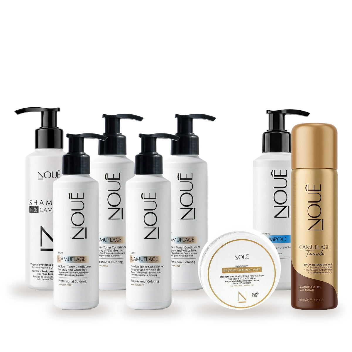 Kit Black Completo + Touch Light: 4 Camuflage Light, Camuflage Touch, Shampoo Pré, Shampoo Pós e Máscara Camuflage #Tom do Camuflage_Light