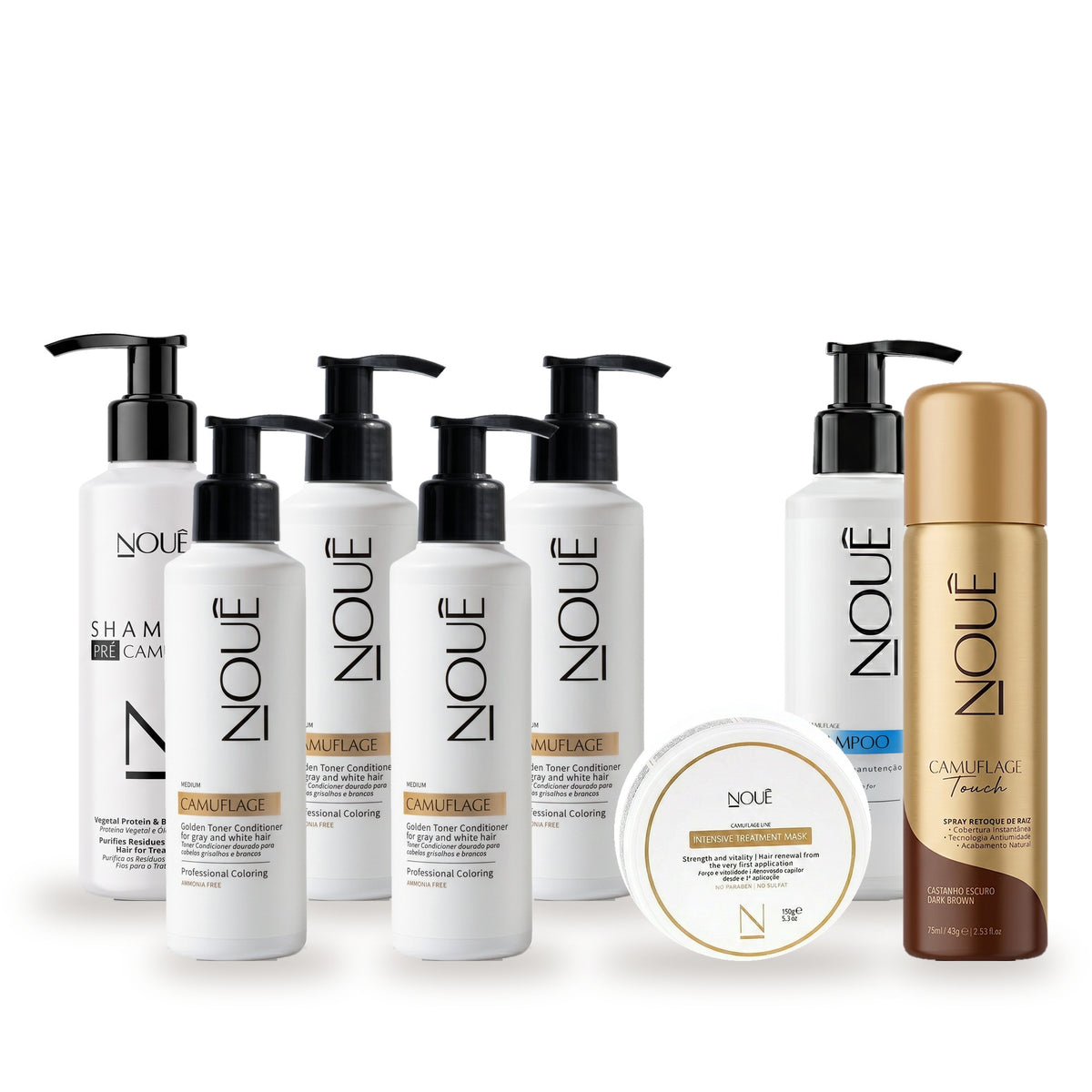 Kit Black Completo + Touch Medium: 4 Camuflage Medium, Camuflage Touch, Shampoo Pré, Shampoo Pós e Máscara Camuflage #Tom do Camuflage_Medium