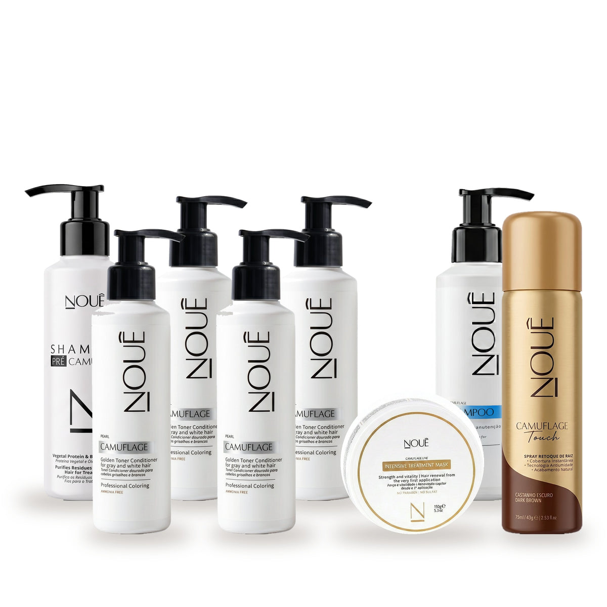 Kit Black Completo + Touch Pérola: 4 Camuflage Pérola, Camuflage Touch, Shampoo Pré, Shampoo Pós e Máscara Camuflage #Tom do Camuflage_Pérola