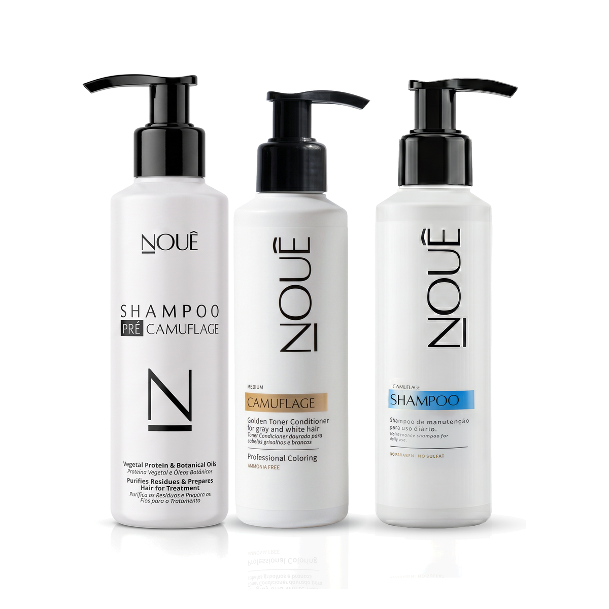 Kit Manutenção Pré e Pós Medium: Shampoo Pré, Camuflage Medium e Shampoo Pós Nouê