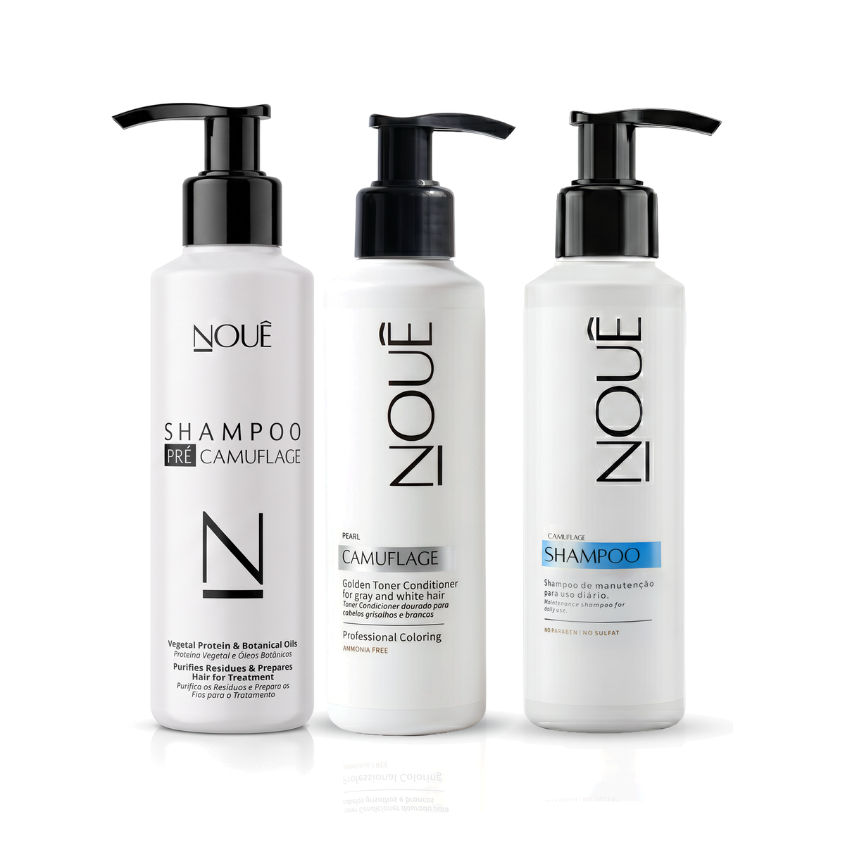 Kit Manutenção Pré e Pós Pérola: Shampoo Pré, Camuflage Pérola e Shampoo Pós Nouê