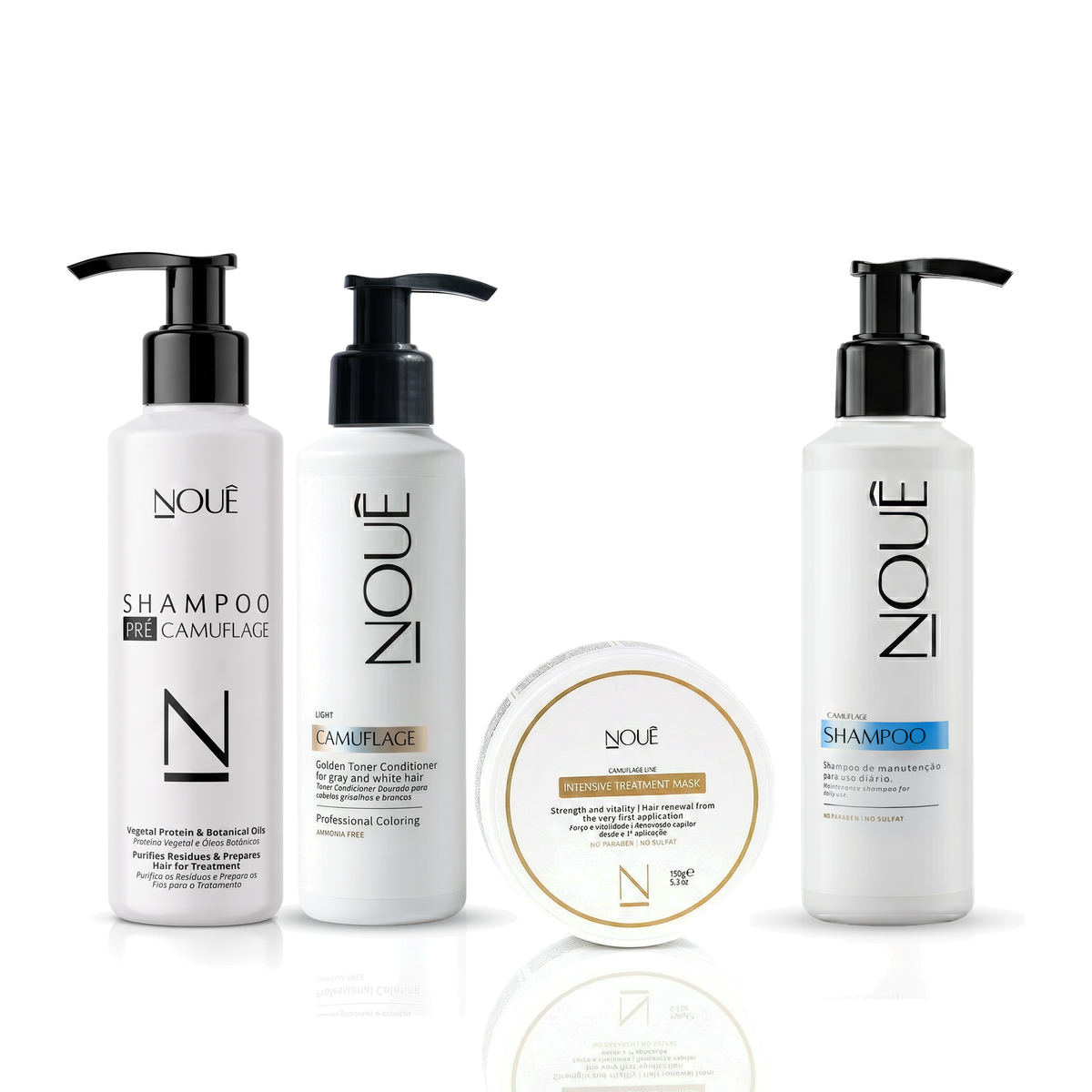 Kit Tratamento Pré e Pós Light: Shampoo Pré, Camuflage Light, Máscara Camuflage e Shampoo Pós Nouê