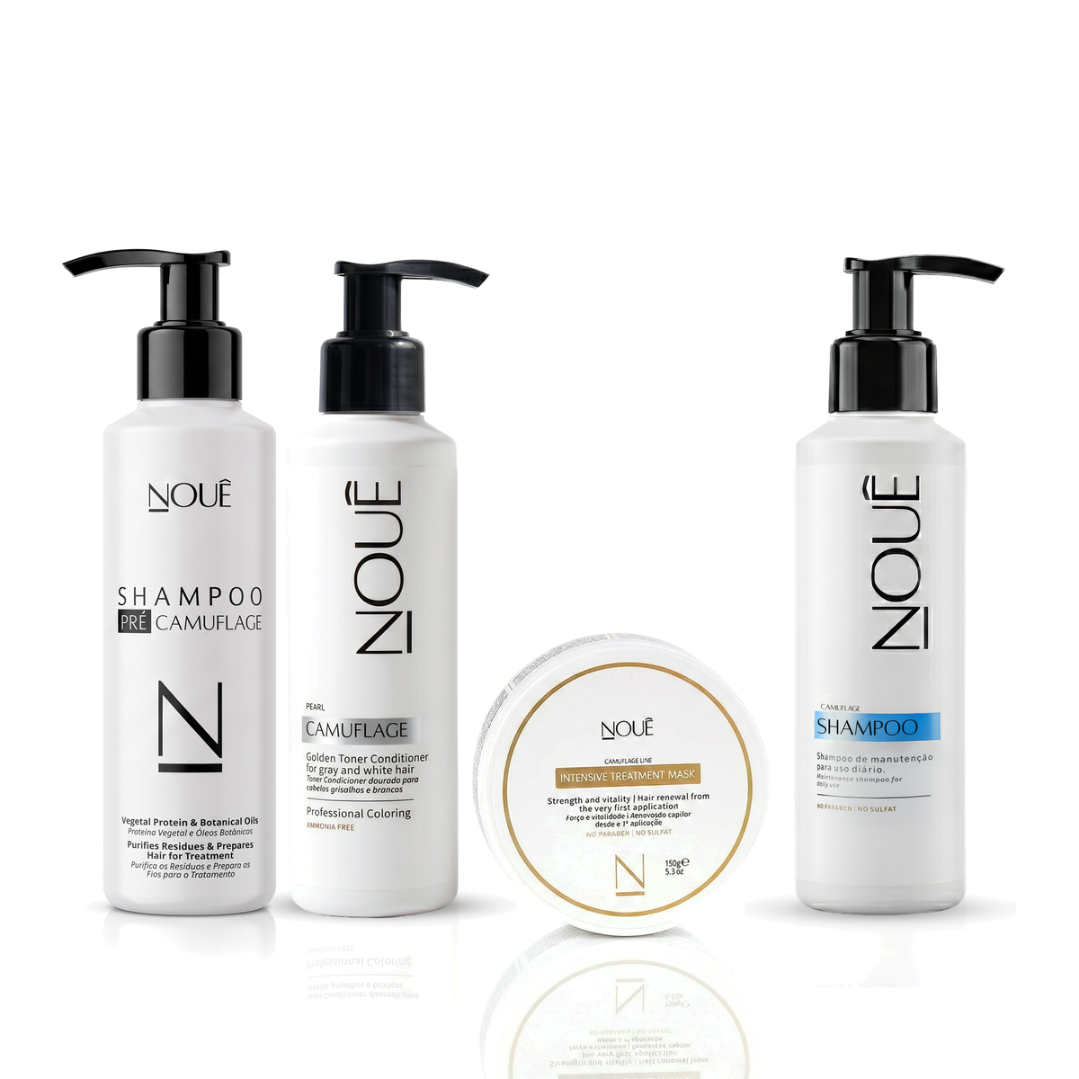 Kit Tratamento Pré e Pós Pérola: Shampoo Pré, Camuflage Pérola, Máscara Camuflage e Shampoo Pós Nouê
