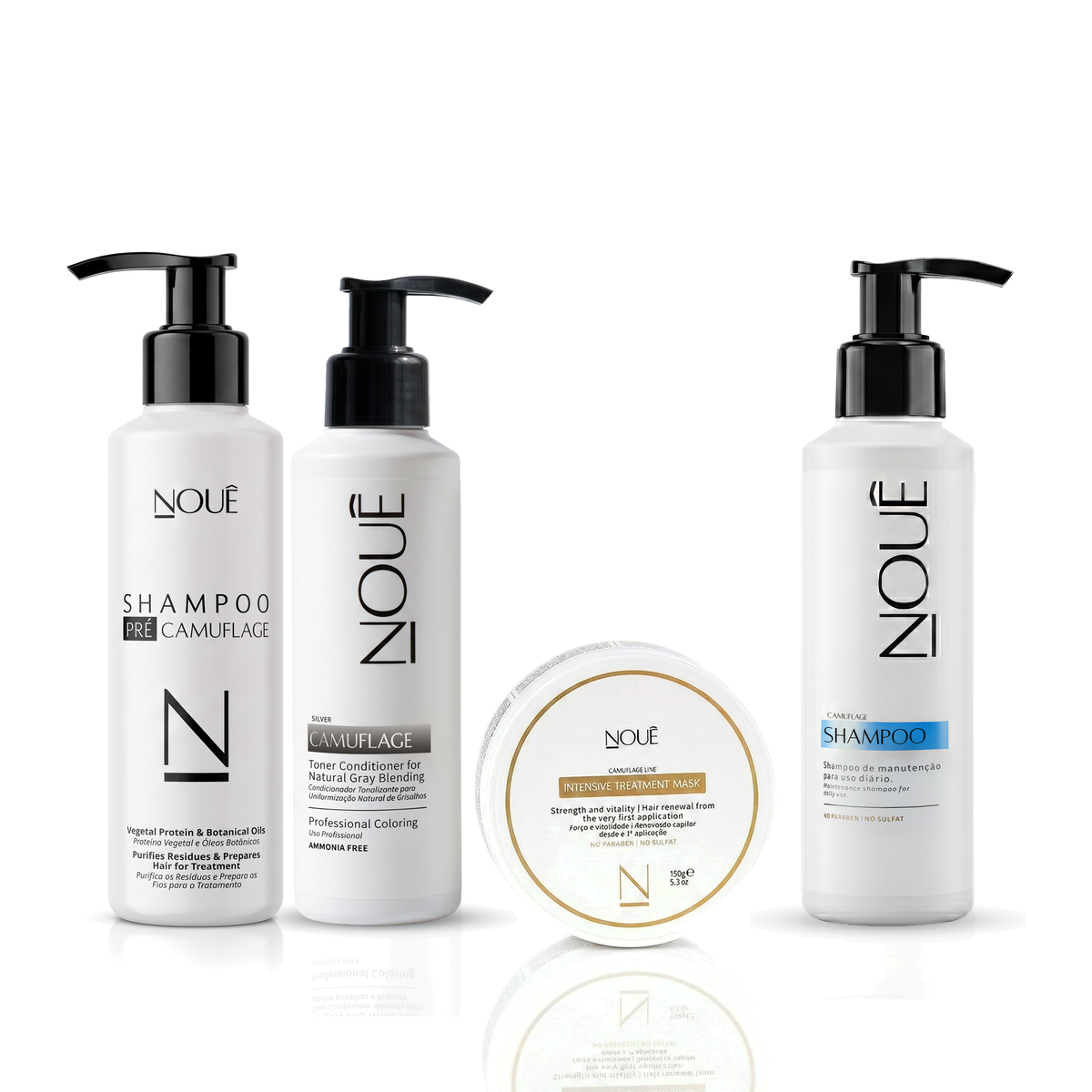 Kit Tratamento Pré e Pós Silver: Shampoo Pré, Camuflage Silver, Máscara Camuflage e Shampoo Pós Nouê