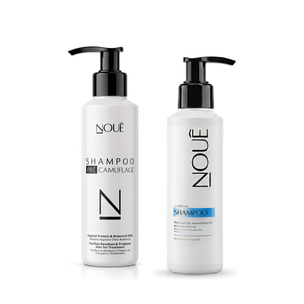 Kit Shampoos Pré e Pós Camuflage Nouê, dois frascos de 140ml